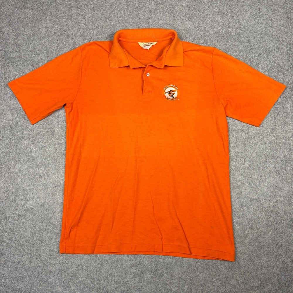 Vintage Logo 7 Baltimore Orioles Polo Shirt Mens Orange MLB Made in USA Pique